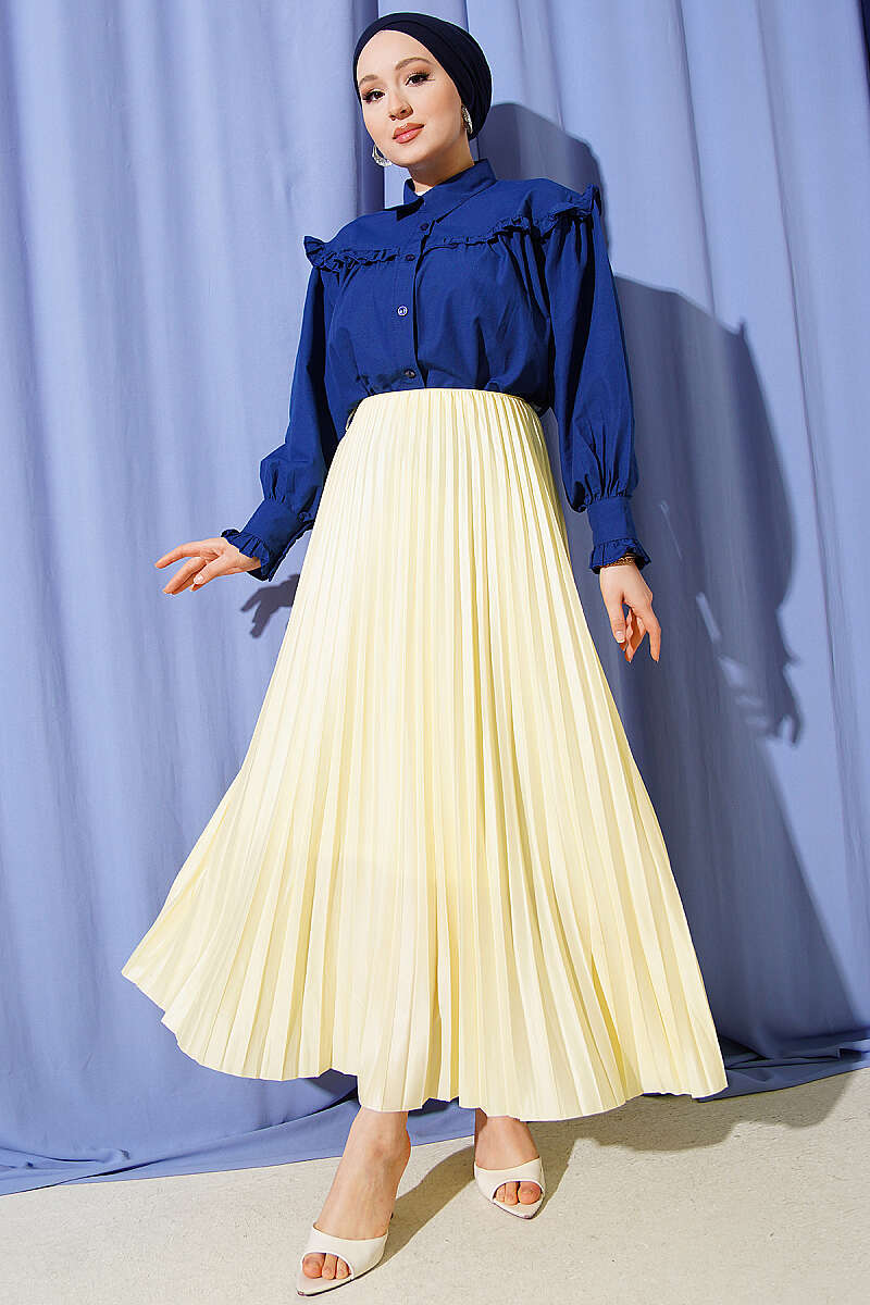 Pleated Faux Leather Skirt - Yellow