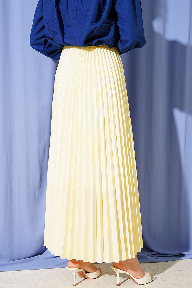 Pleated Faux Leather Skirt - Yellow