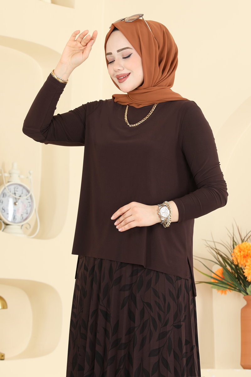 Printed Sandy Crepe Skirt Set - Brown