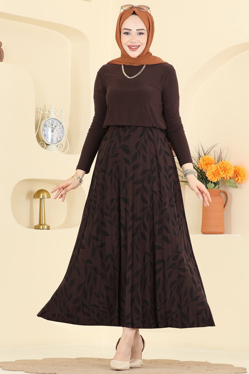 Printed Sandy Crepe Skirt Set - Brown