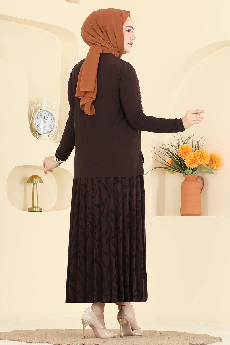 Printed Sandy Crepe Skirt Set - Brown
