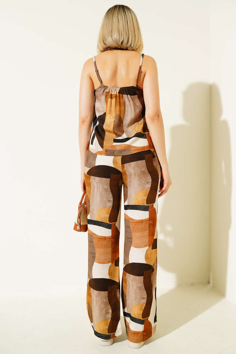 Printed Strappy Two-Piece Set - Brown