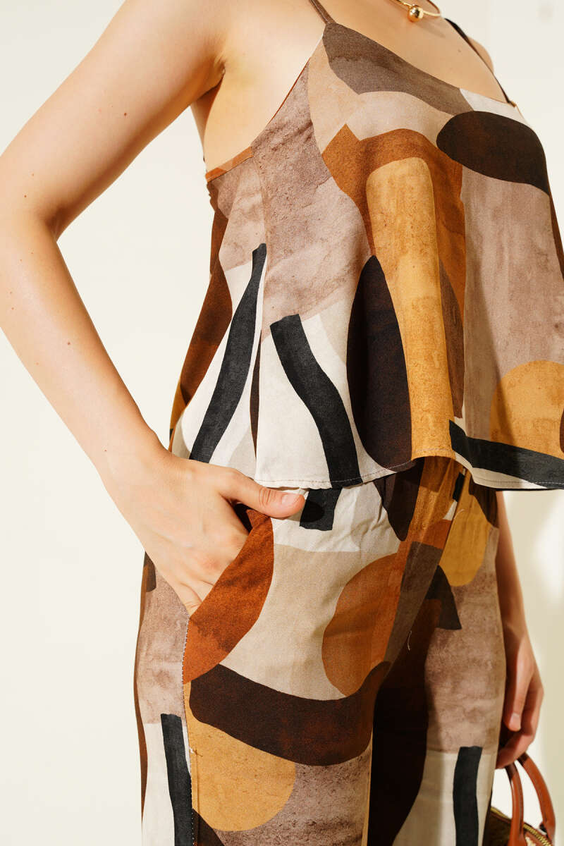 Printed Strappy Two-Piece Set - Brown
