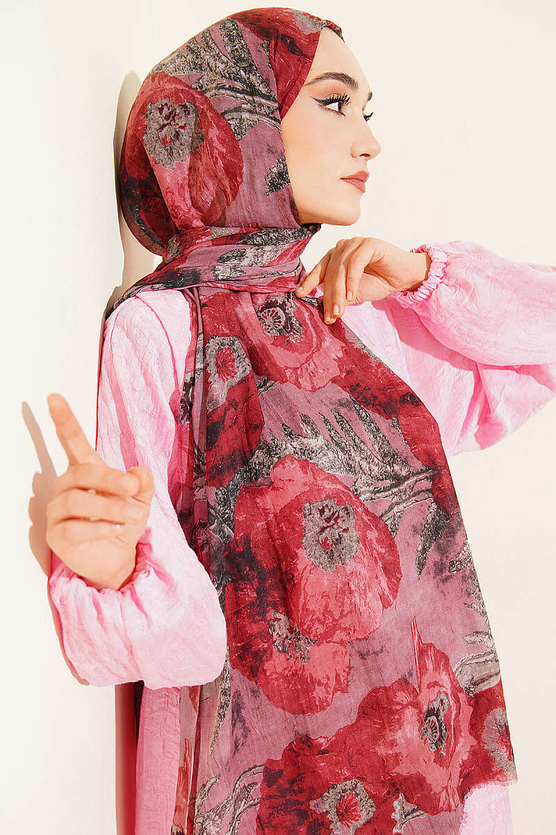 Aya Series Patterned Bamboo Crinkle Shawl - Dusty Rose