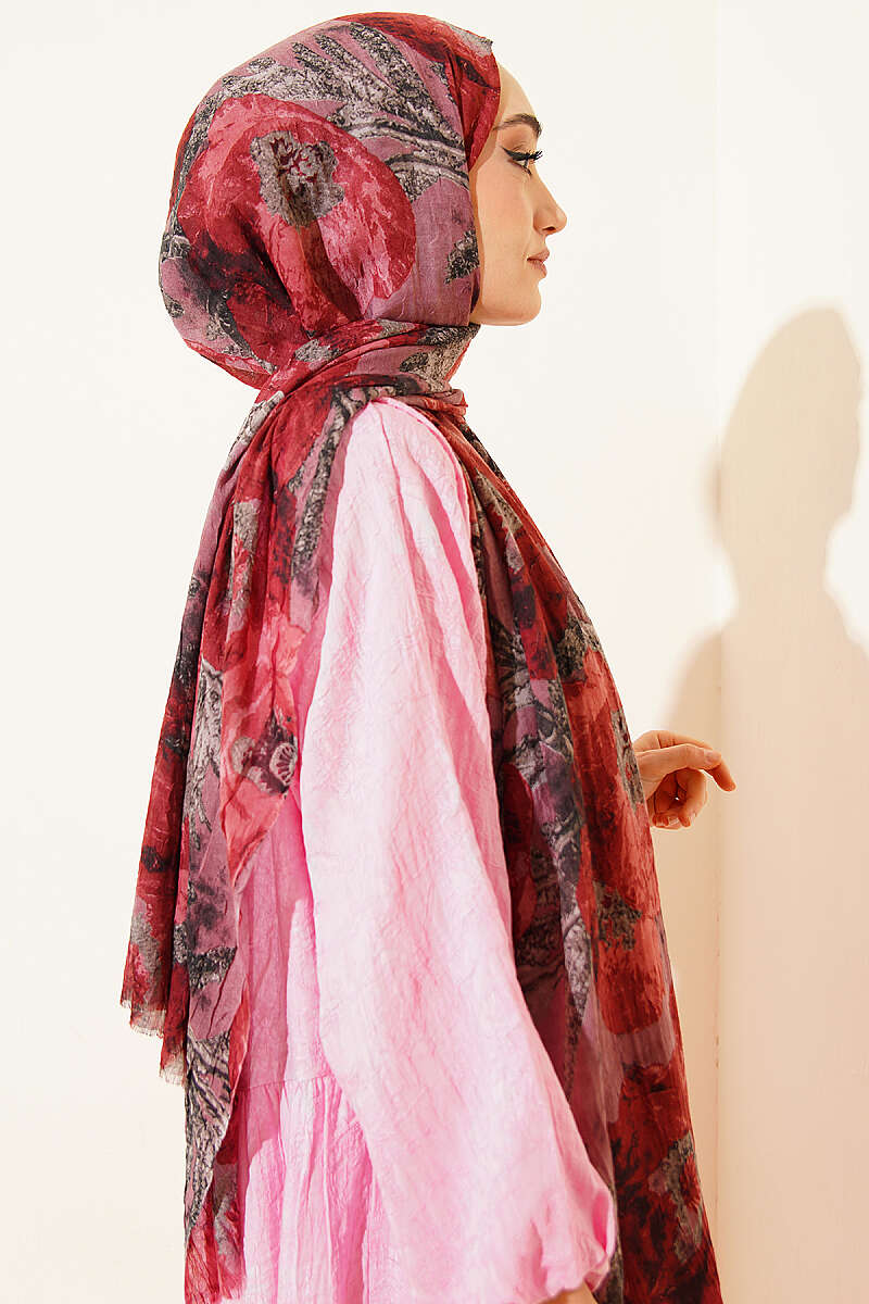 Aya Series Patterned Bamboo Crinkle Shawl - Dusty Rose