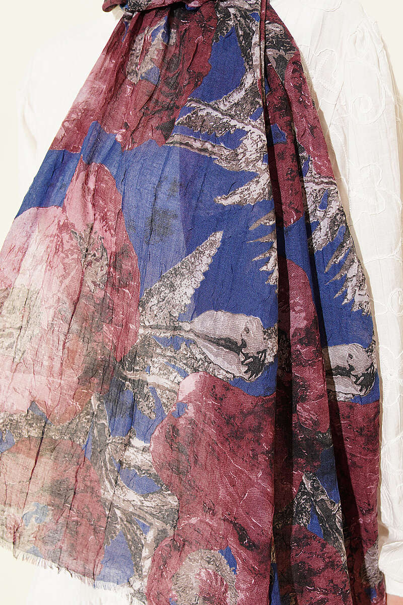Aya Series Patterned Bamboo Crinkle Shawl - Navy