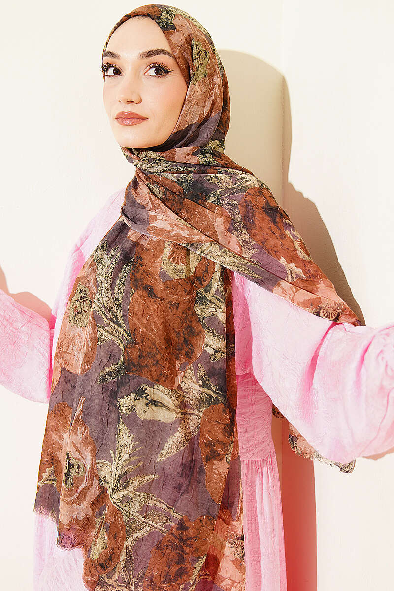 Aya Series Patterned Bamboo Crinkle Shawl - Latte