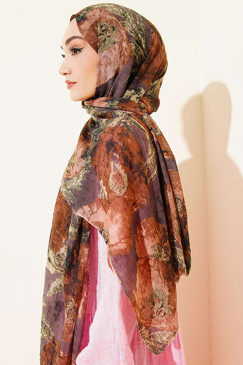 Aya Series Patterned Bamboo Crinkle Shawl - Latte