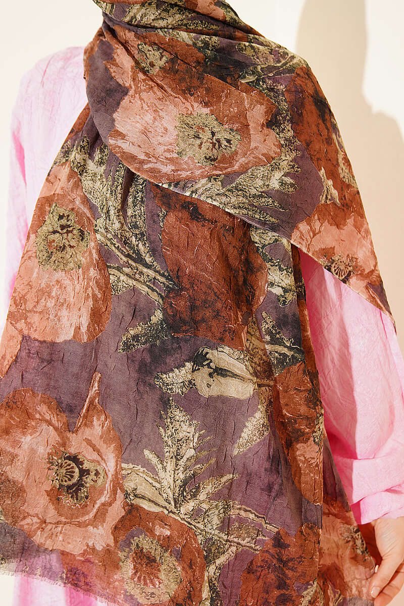 Aya Series Patterned Bamboo Crinkle Shawl - Latte