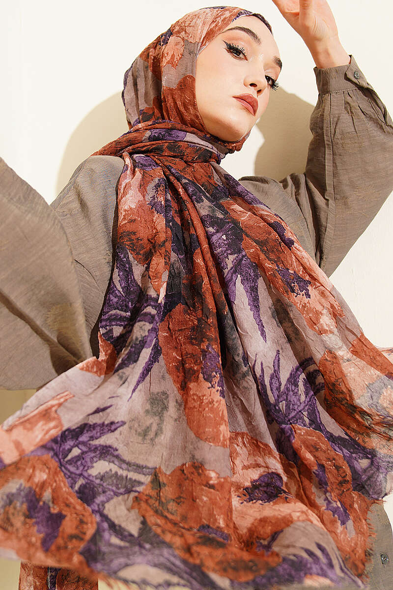 Aya Series Patterned Bamboo Crinkle Shawl - Tan