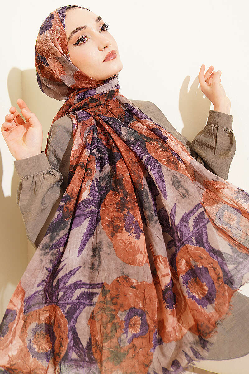 Aya Series Patterned Bamboo Crinkle Shawl - Tan