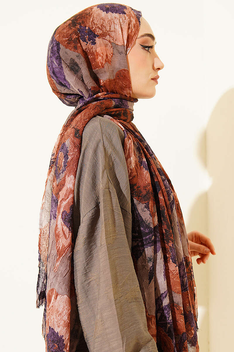 Aya Series Patterned Bamboo Crinkle Shawl - Tan