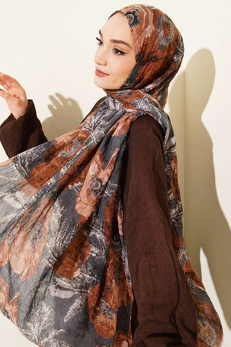 Aya Series Patterned Bamboo Crinkle Shawl - Earth