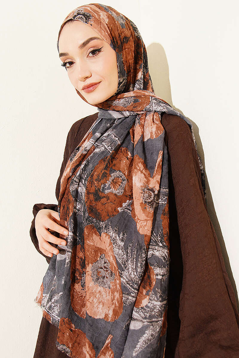 Aya Series Patterned Bamboo Crinkle Shawl - Earth