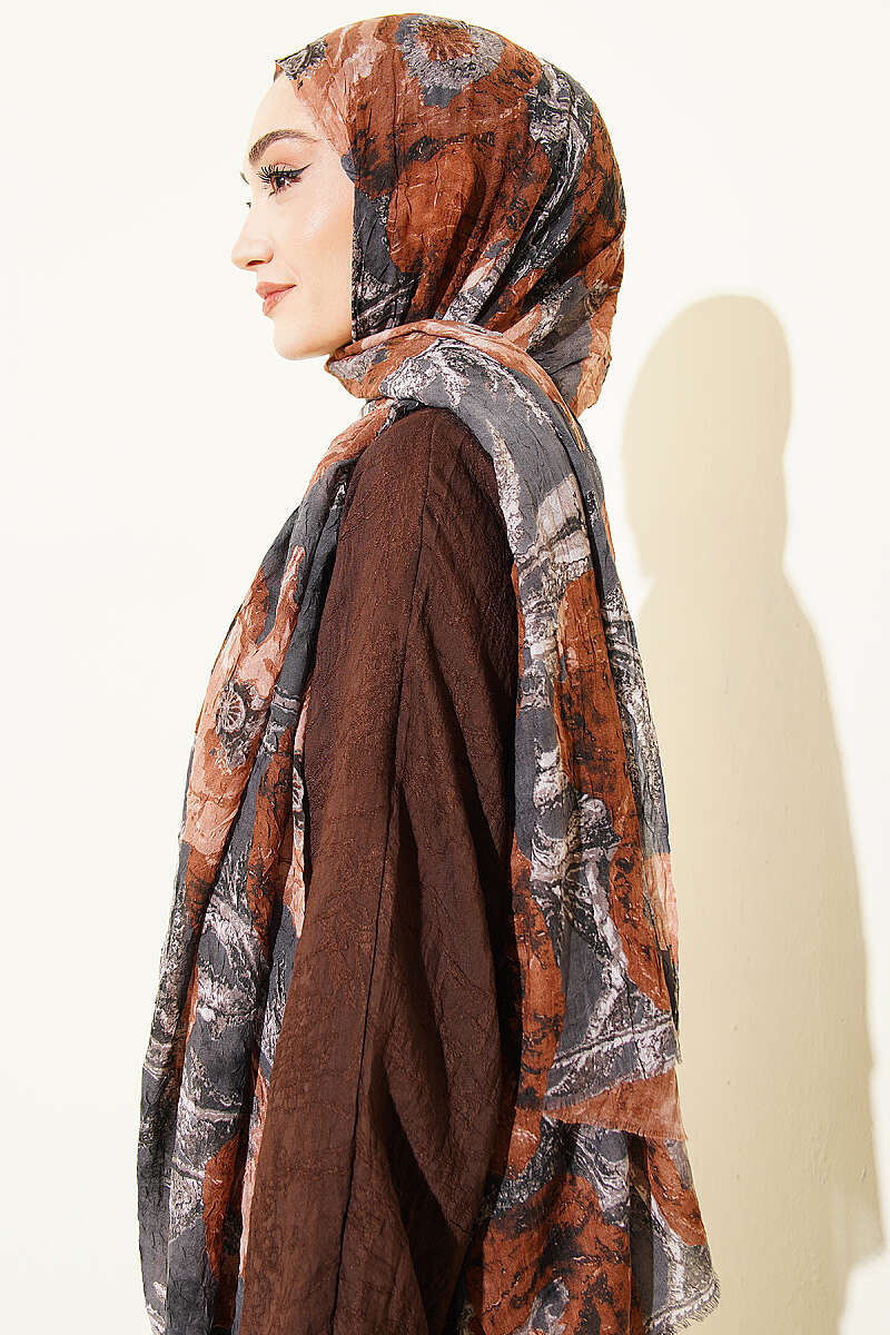Aya Series Patterned Bamboo Crinkle Shawl - Earth