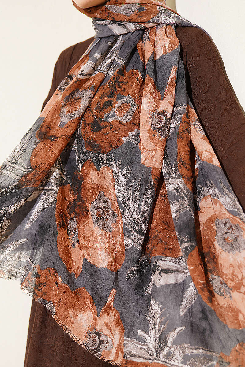 Aya Series Patterned Bamboo Crinkle Shawl - Earth