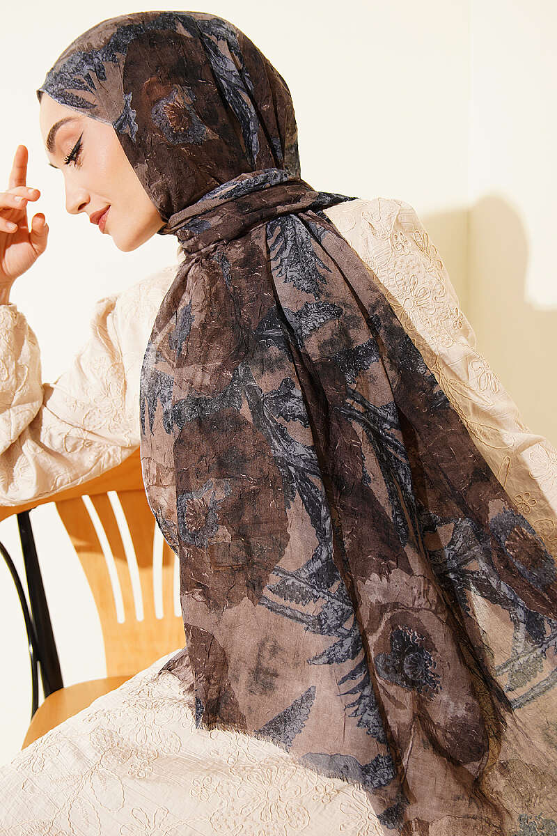 Aya Series Patterned Bamboo Crinkle Shawl - Mink