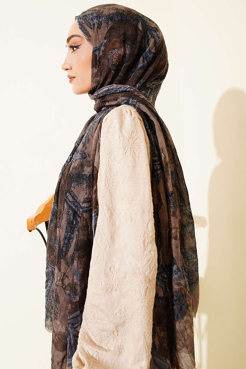 Aya Series Patterned Bamboo Crinkle Shawl - Mink
