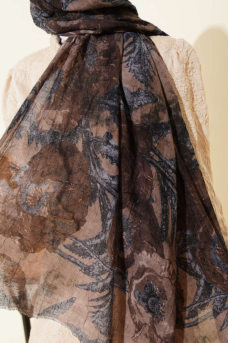 Aya Series Patterned Bamboo Crinkle Shawl - Mink