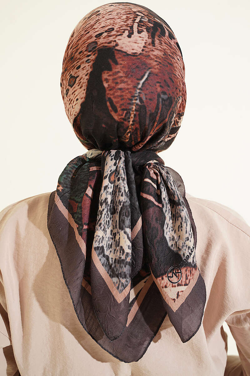 Ayda Patterned Bamboo Crinkle Scarf - Dark Brown