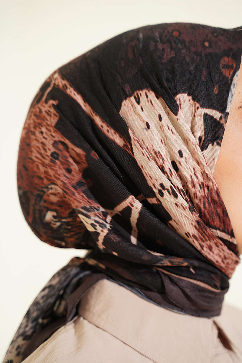 Ayda Patterned Bamboo Crinkle Scarf - Dark Brown