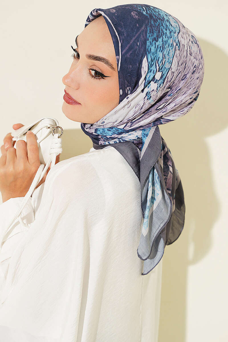 Ayda Patterned Bamboo Crinkle Scarf - Smoke Grey