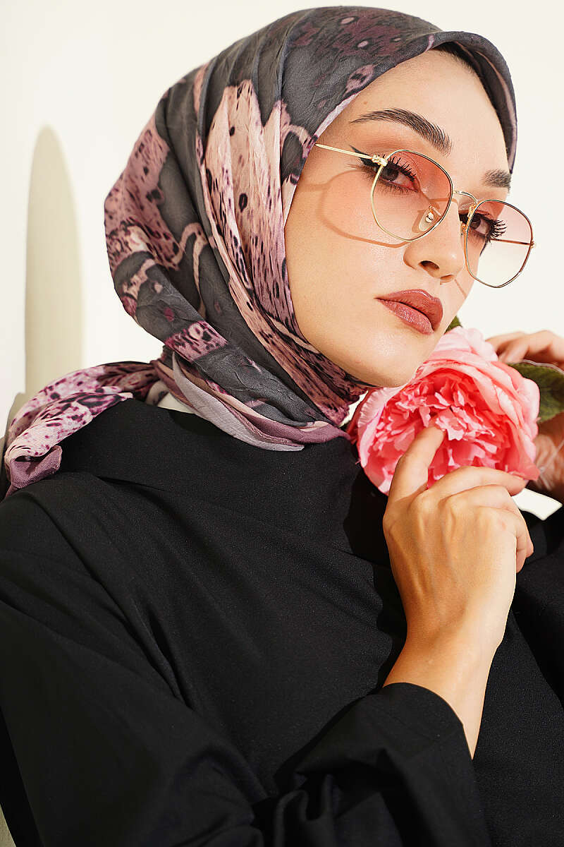 Ayda Patterned Bamboo Crinkle Scarf - Dusty Rose