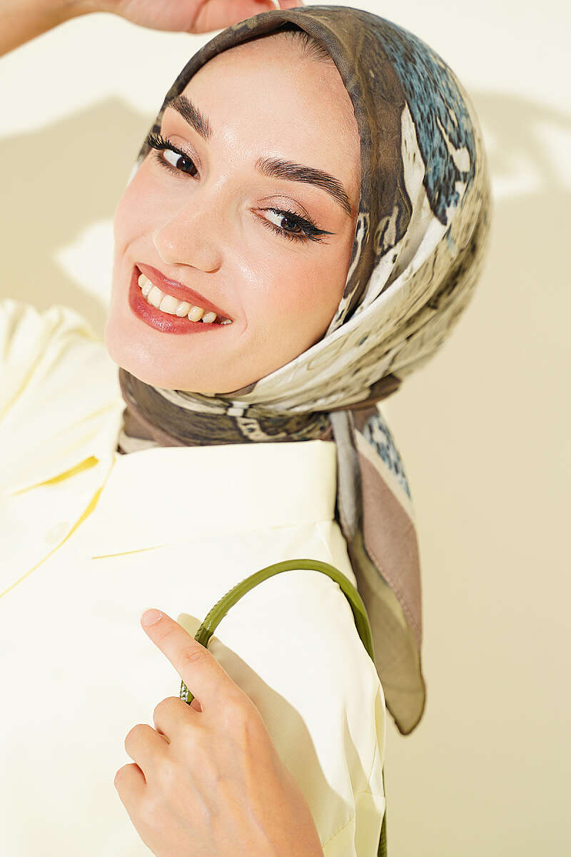 Ayda Patterned Bamboo Crinkle Scarf - Khaki