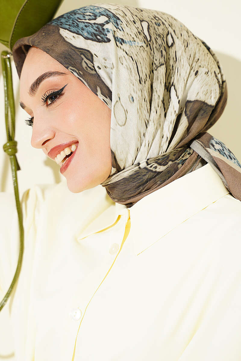 Ayda Patterned Bamboo Crinkle Scarf - Khaki