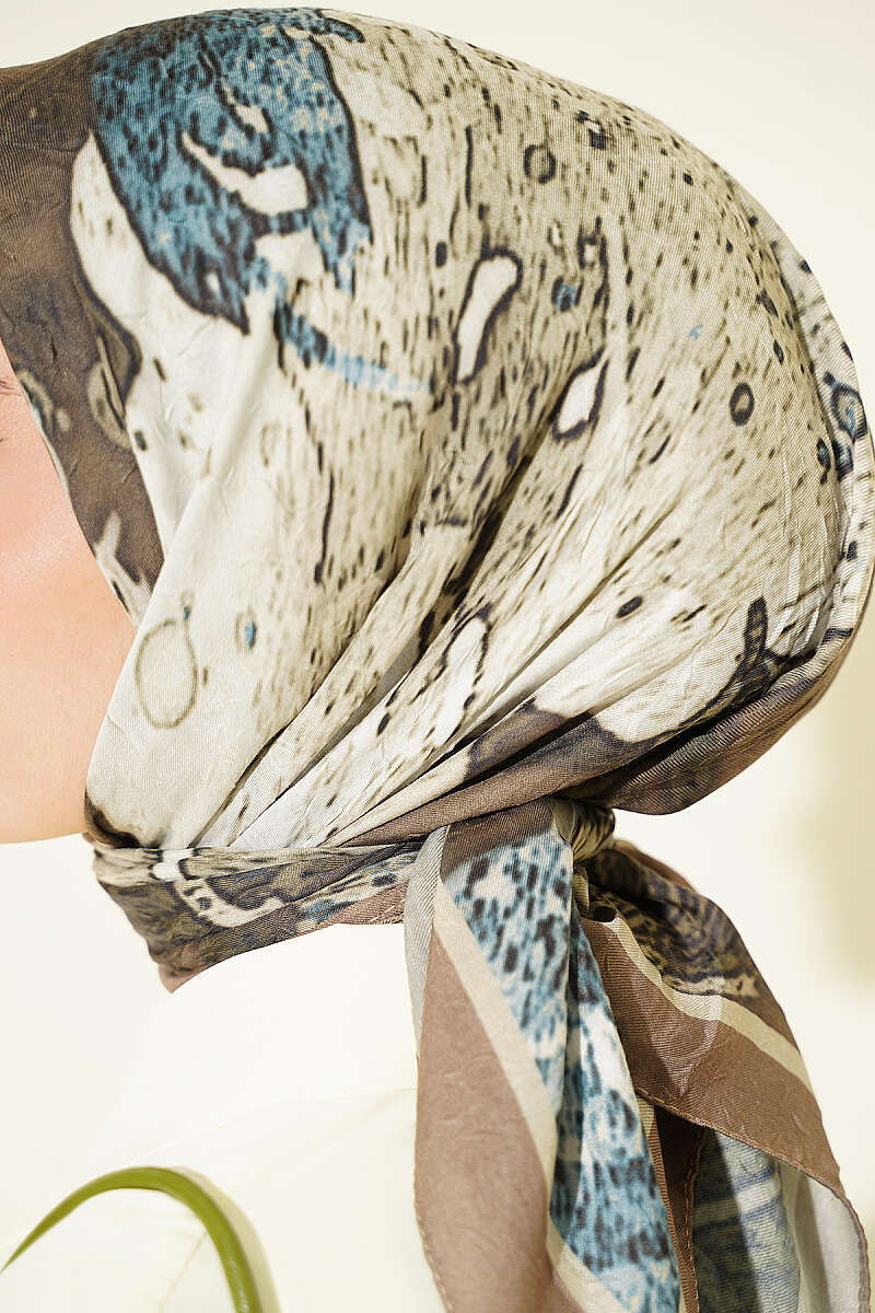 Ayda Patterned Bamboo Crinkle Scarf - Khaki