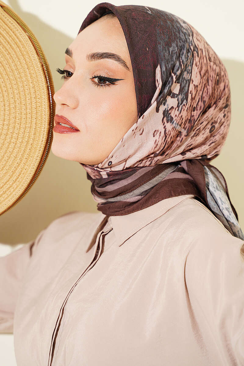 Ayda Patterned Bamboo Crinkle Scarf - Brown