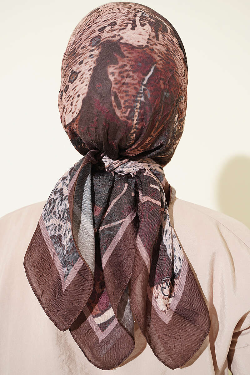 Ayda Patterned Bamboo Crinkle Scarf - Brown