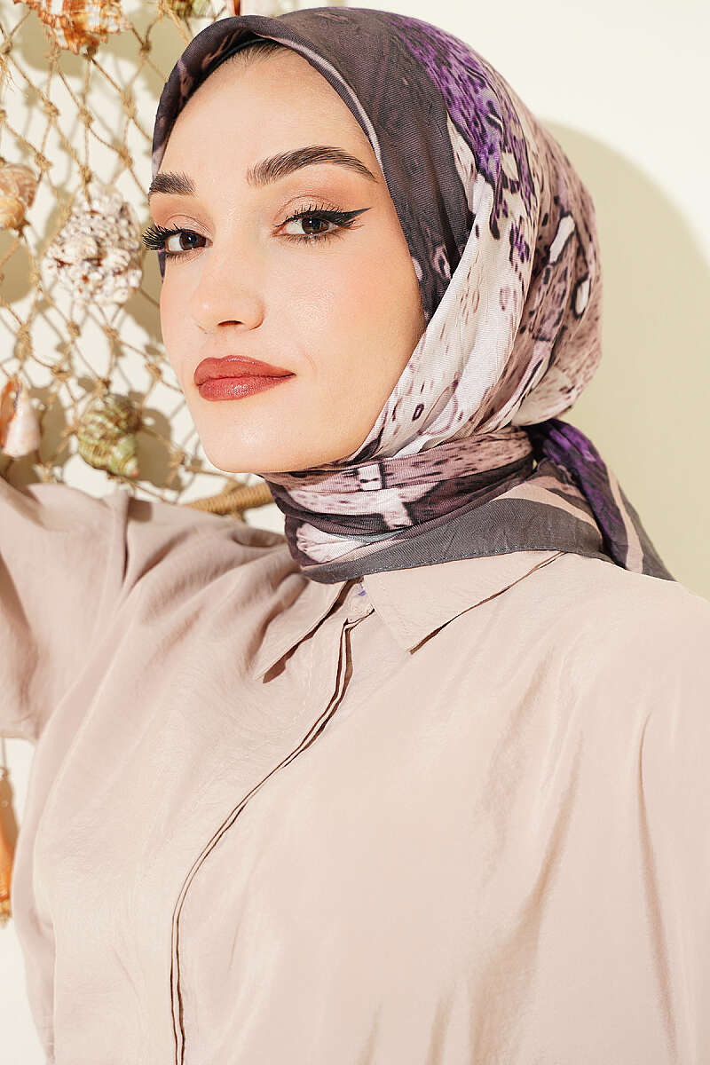 Ayda Patterned Bamboo Crinkle Scarf - Dark Mink