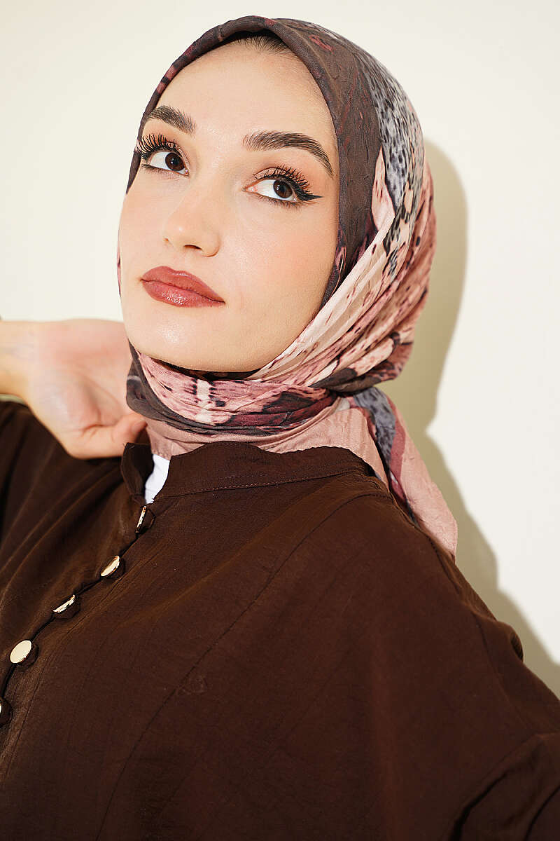 Ayda Patterned Bamboo Crinkle Scarf - Latte