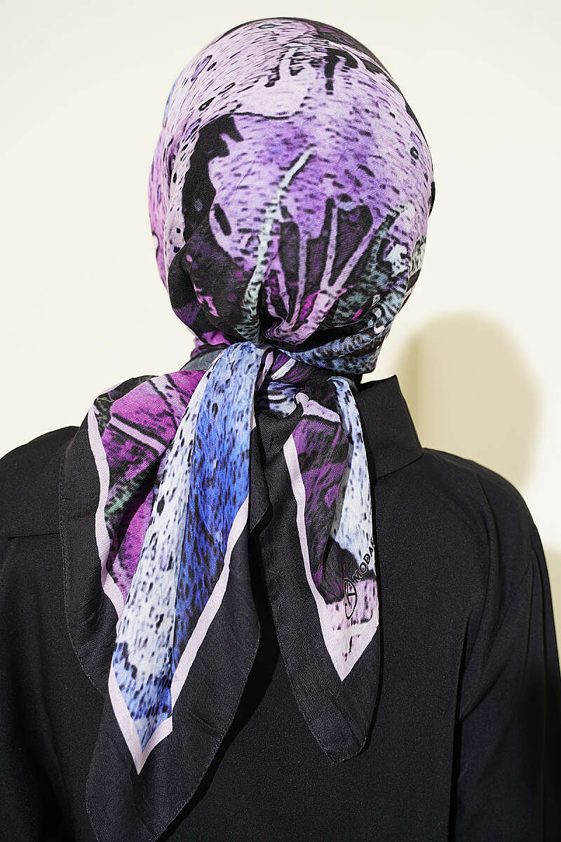 Ayda Patterned Bamboo Crinkle Scarf - Black-Lilac