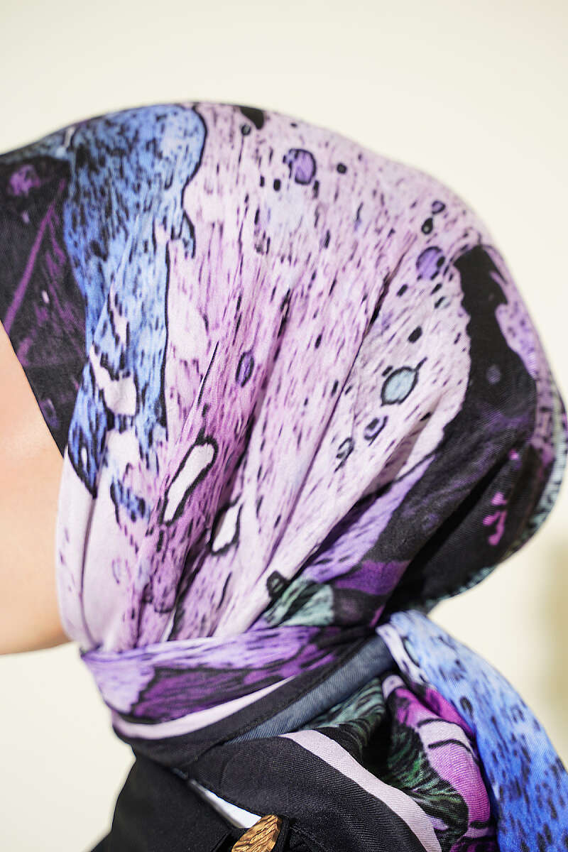 Ayda Patterned Bamboo Crinkle Scarf - Black-Lilac