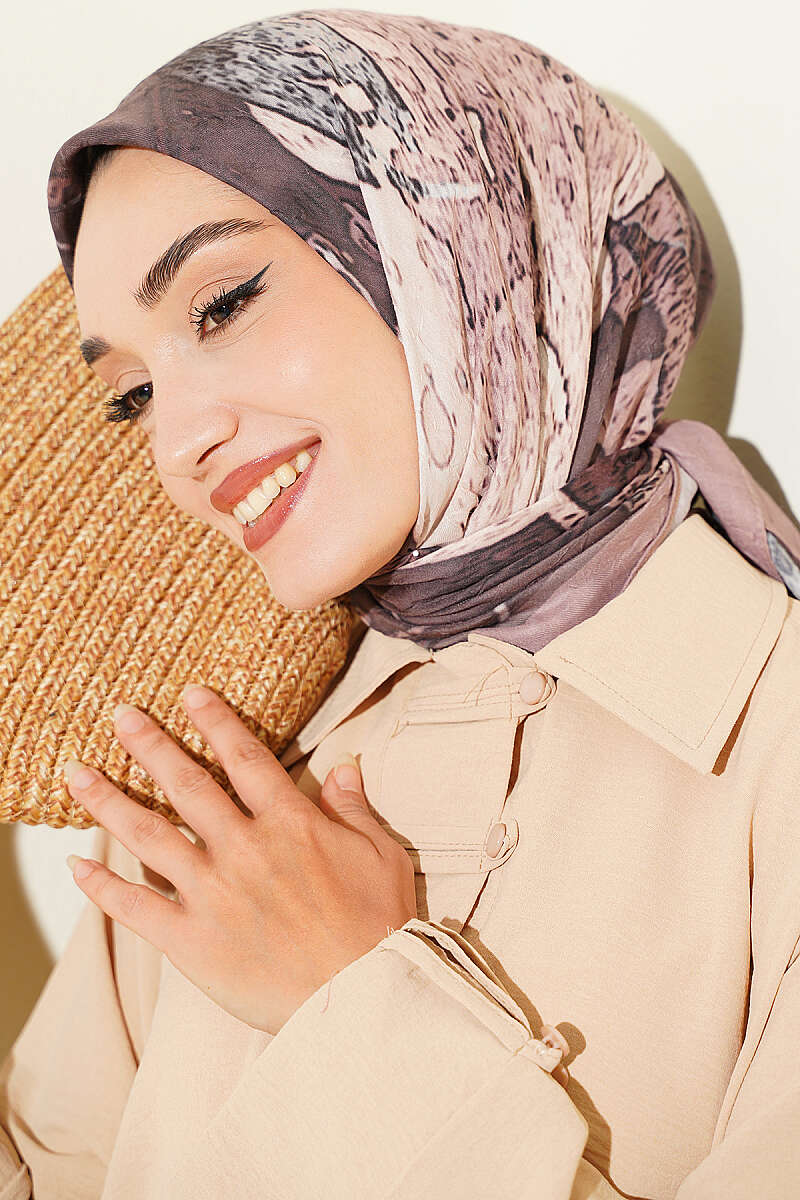 Ayda Patterned Bamboo Crinkle Scarf - Soft Brown