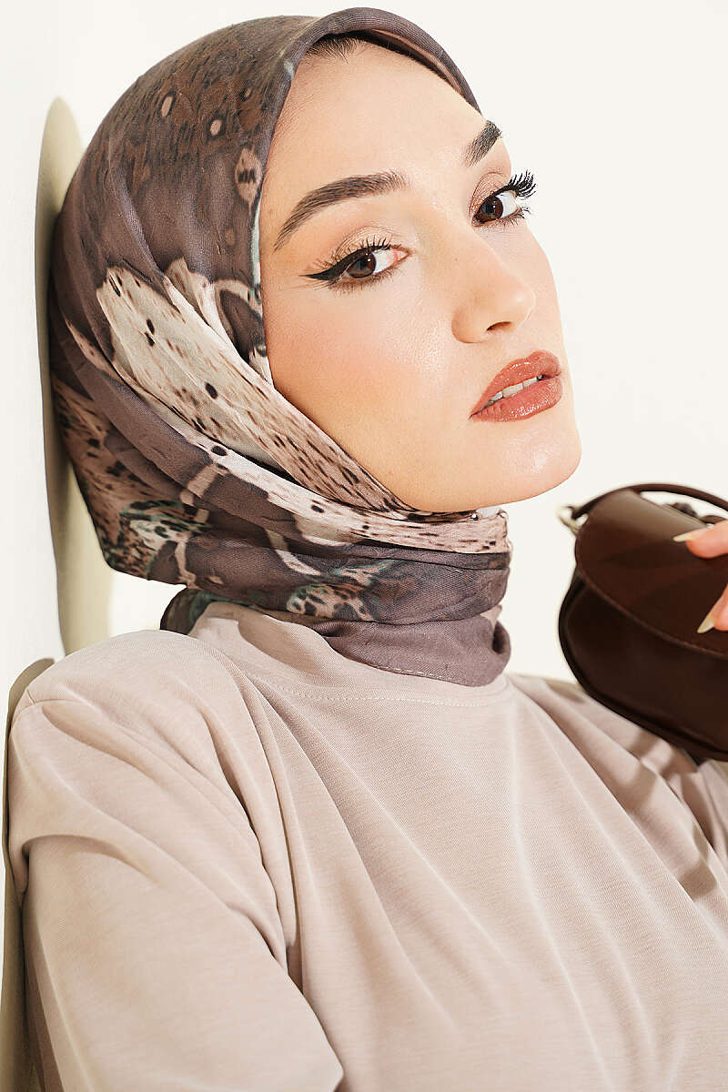 Ayda Patterned Bamboo Crinkle Scarf - Mink