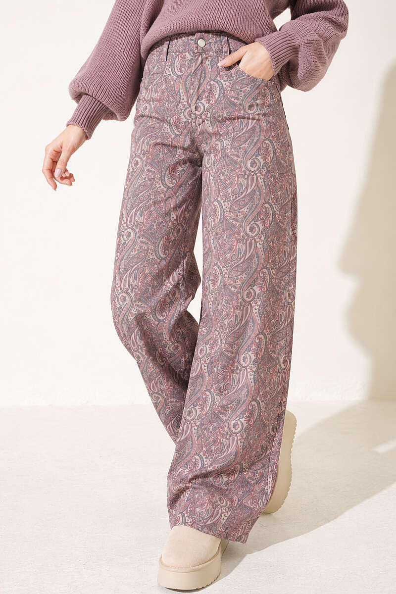 Patterned Baggy Trousers - Beige