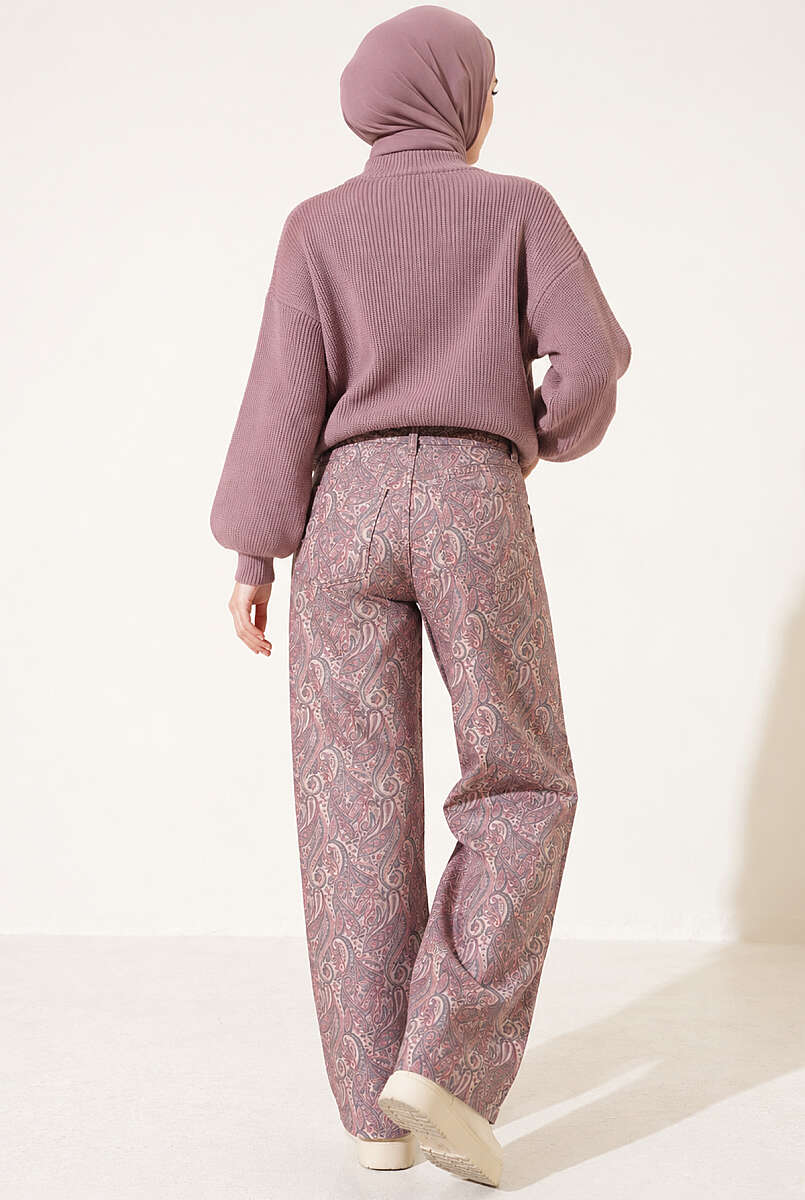 Patterned Baggy Trousers - Beige