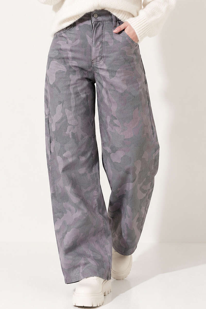 Patterned Baggy Trousers - Grey