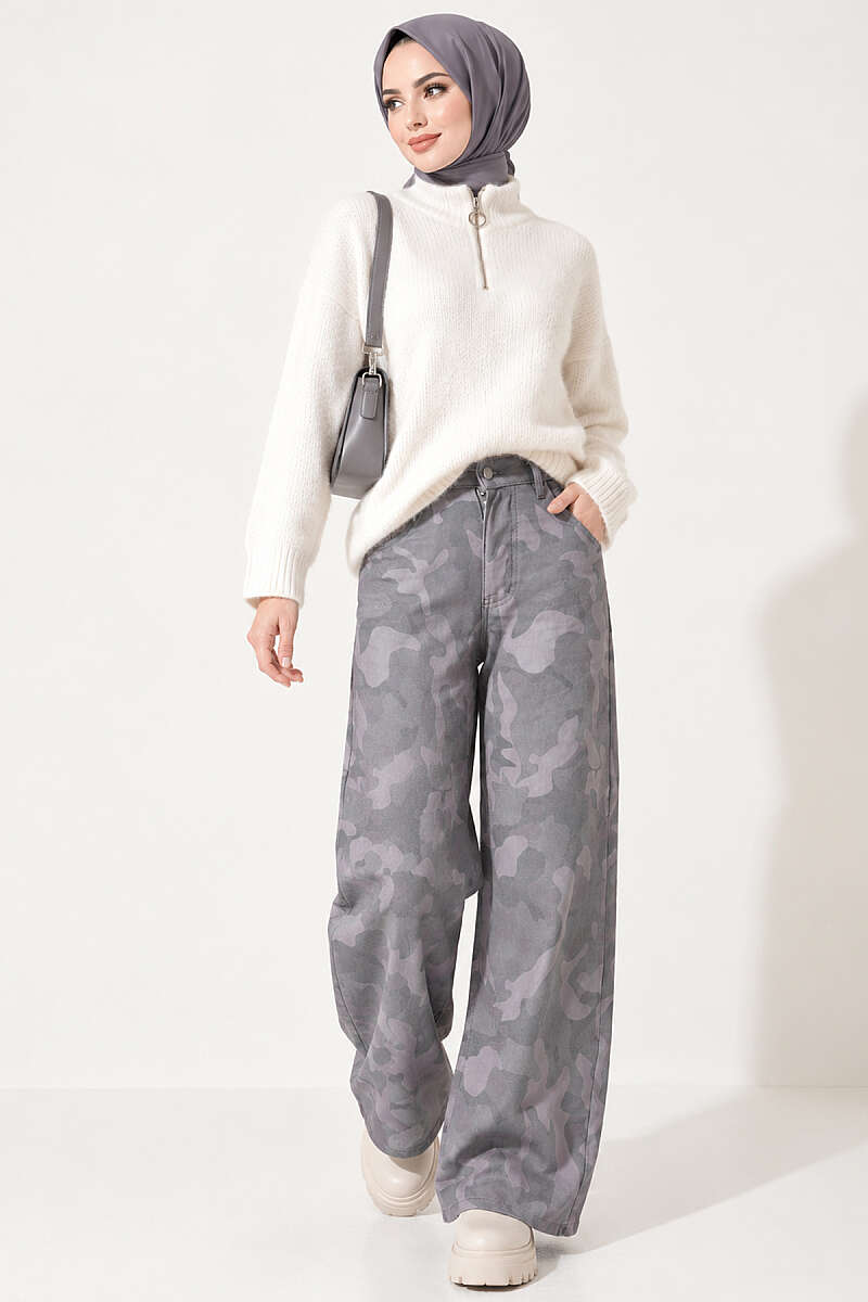 Patterned Baggy Trousers - Grey
