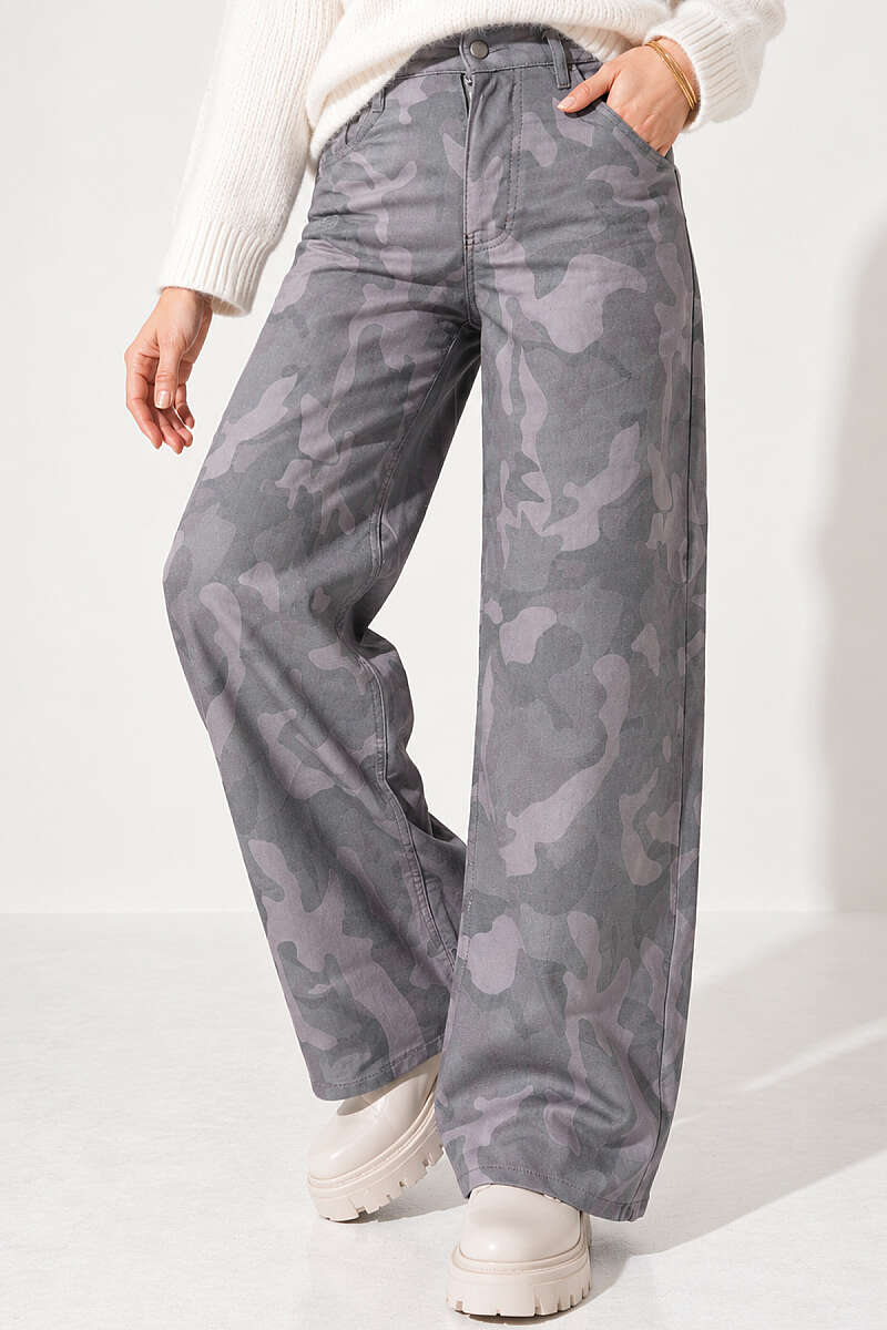 Patterned Baggy Trousers - Grey