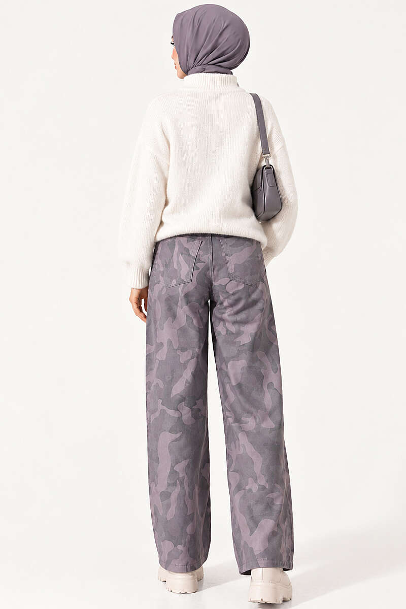 Patterned Baggy Trousers - Grey
