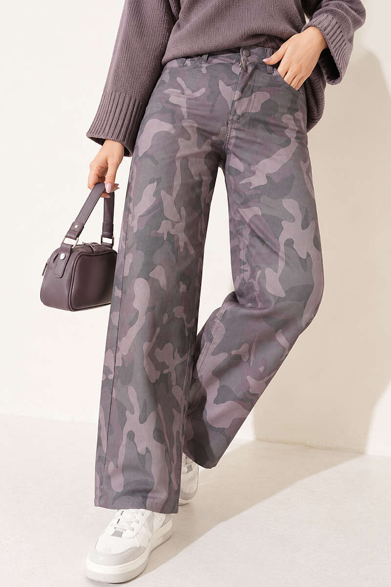 Patterned Baggy Trousers - Mink