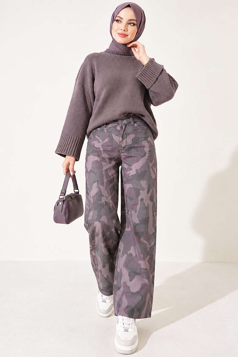 Patterned Baggy Trousers - Mink