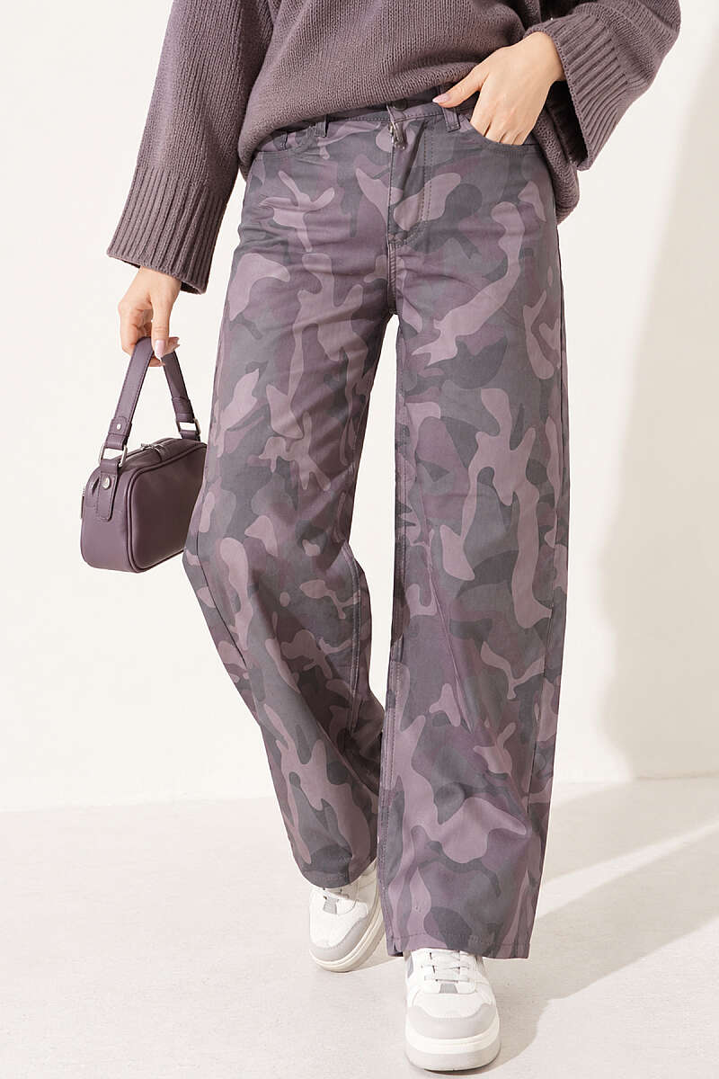 Patterned Baggy Trousers - Mink