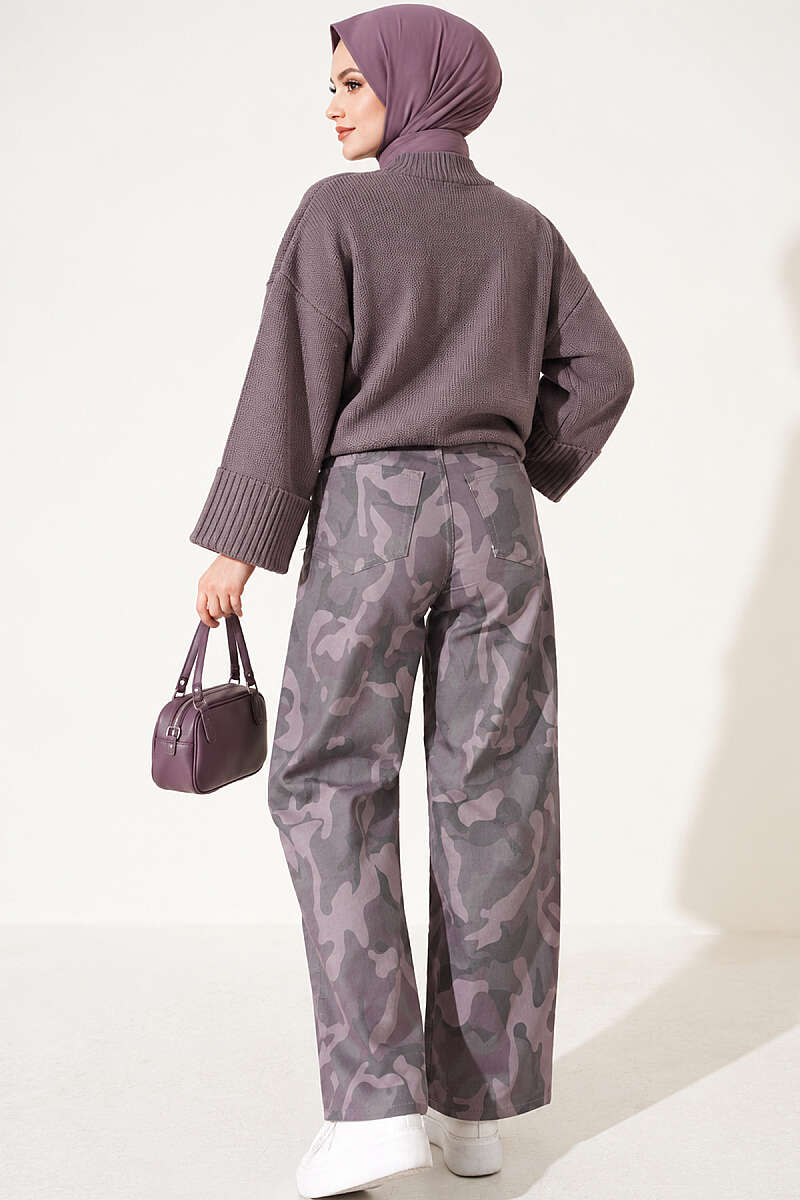Patterned Baggy Trousers - Mink