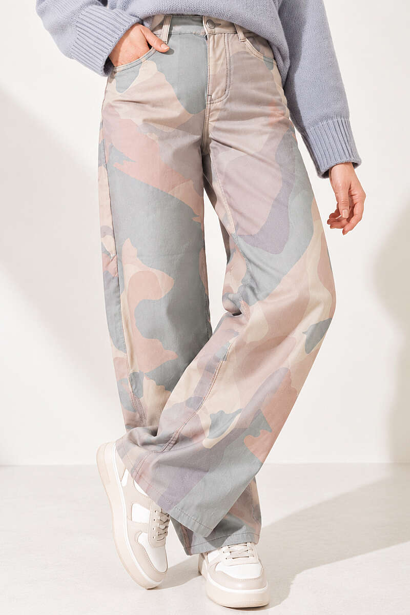Patterned Baggy Trousers - Green