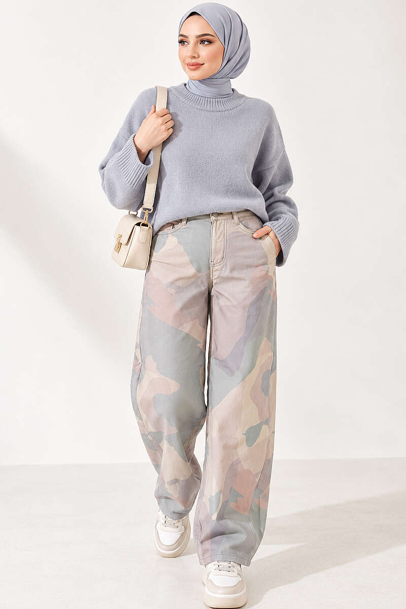 Patterned Baggy Trousers - Green